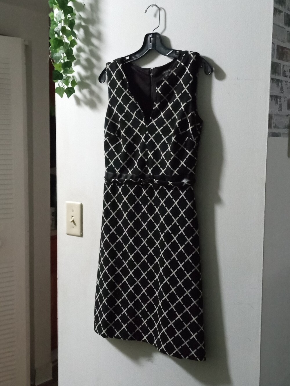 Ann Taylor Black Dress with White Windowpane Pattern